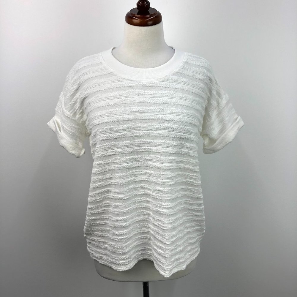 LOFT White Short Sleeve Textured Stripe Tee